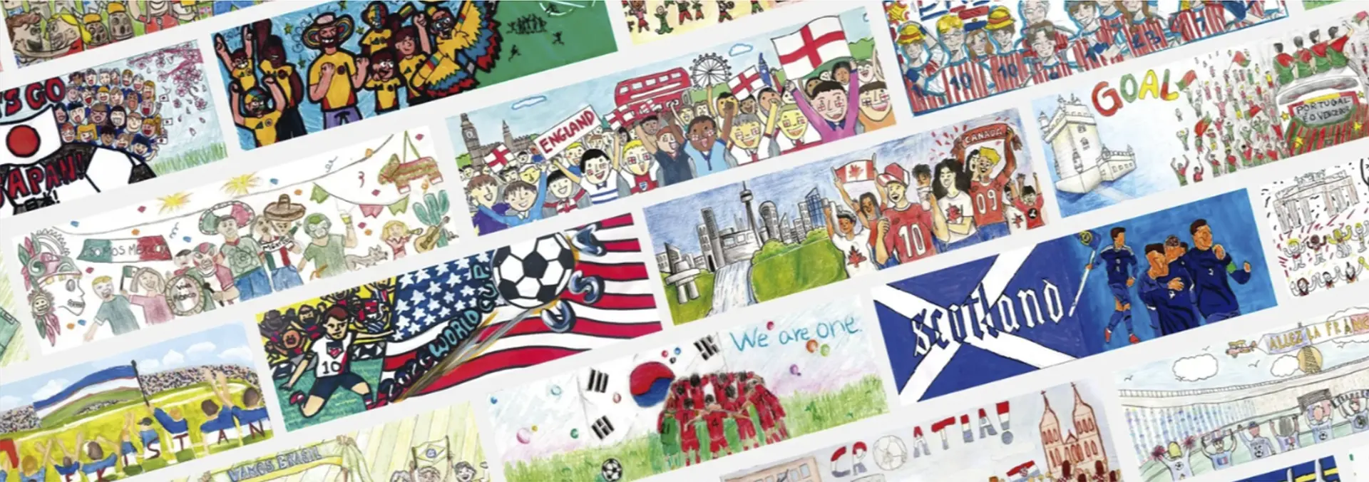 Desenhos feitos por crianças que estamparam os ônibus das seleções durante a Copa do Mundo FIFA 2026™. 