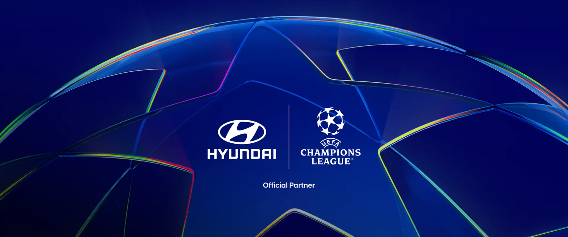 Estrela da UEFA Champions League com logo oficial do torneio e logo da Hyundai oficializando a parceria. 
