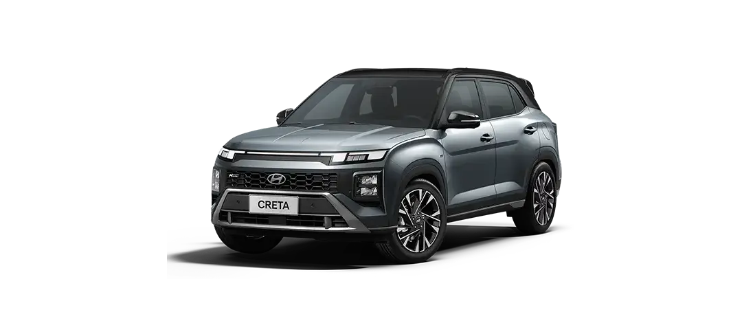 3/4 do Novo CRETA N Line na cor Cinza Silk com teto preto.