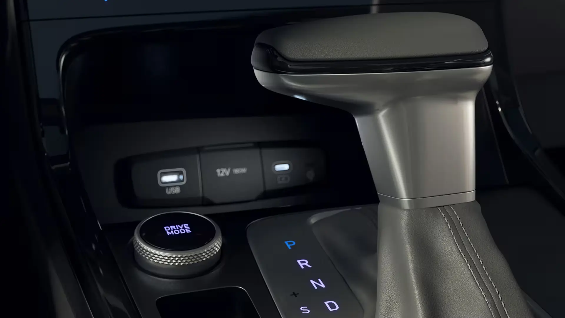 Manopla de câmbio com acabamento de couro Novo Hyundai CRETA.