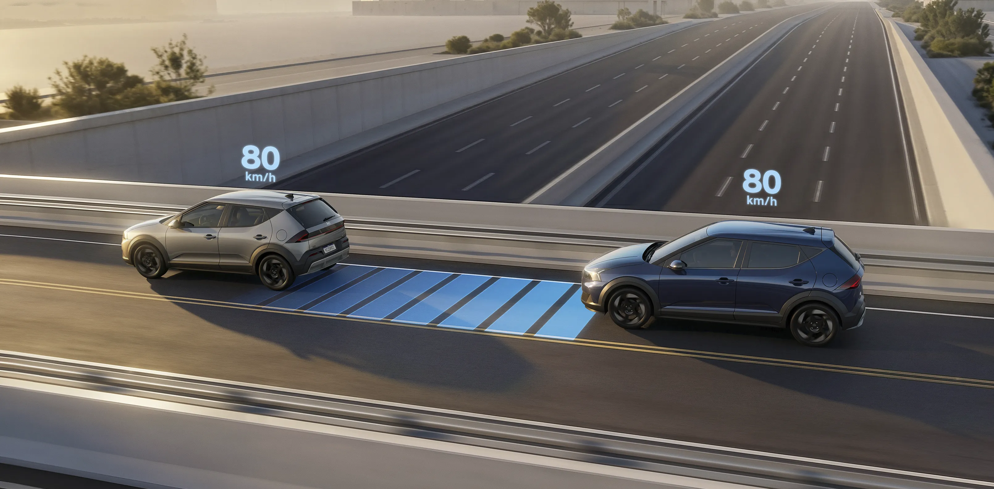 Controle de Velocidade Adaptativo (SCC) mantendo a distância do Novo Hyundai i20 do veículo à frente. 